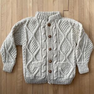 Vintage Kids Wool Fisherman Cable Knit Cardigan